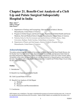 Chapter 21. Benefit-Cost Analysis of a Cleft Lip and Palate Surgical Subspecialty Hospital in India