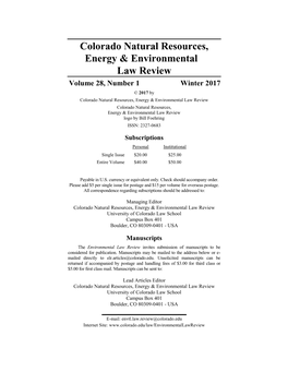 Colorado Natural Resources, Energy & Environmental Law Review