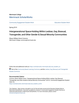 Intergenerational Space-Holding Within Lesbian, Gay, Bisexual, Transgender, and Other Gender & Sexual Minority Communities