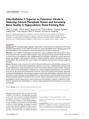 Chlorthalidone Is Superior to Potassium Citrate in Reducing Calcium Phosphate Stones and Increasing Bone Quality in Hypercalciuric Stone-Forming Rats