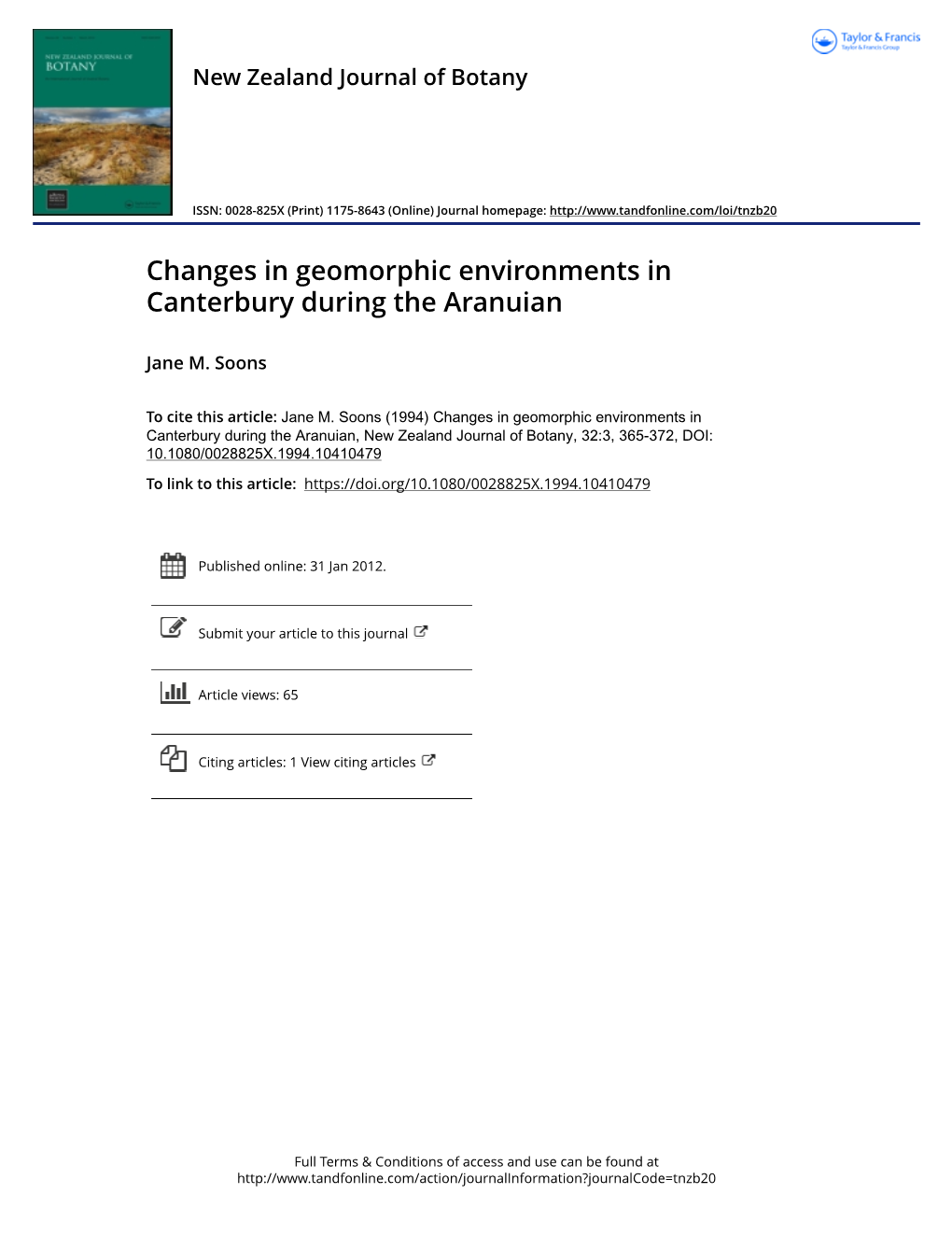 Changes in Geomorphic Environments in Canterbury During the Aranuian