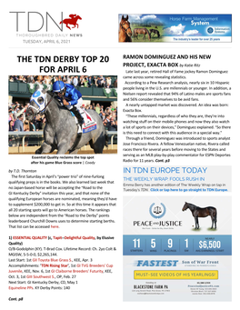 The Tdn Derby Top 20 for April 6