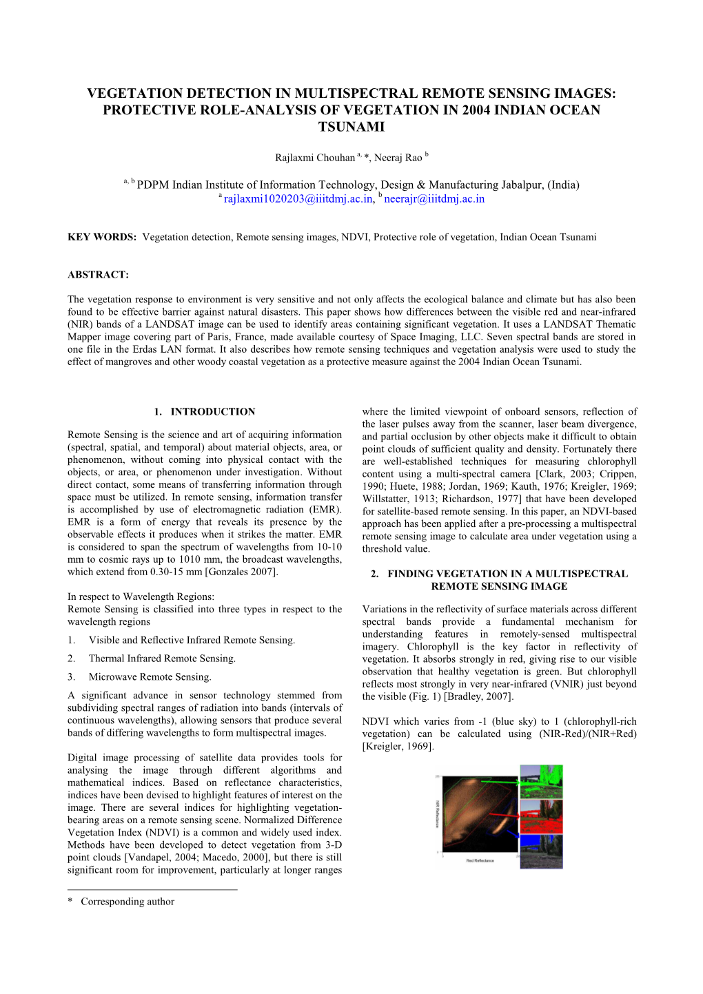 Vegetation Detection in Multispectral Remote Sensing Images: Protective Role-Analysis of Vegetation in 2004 Indian Ocean Tsunami