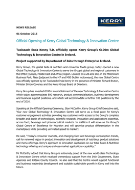 Official Opening of Kerry Global Technology & Innovation Centre