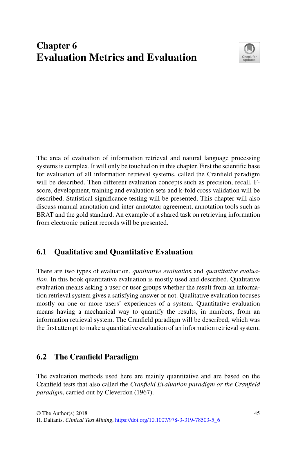 Chapter 6 Evaluation Metrics and Evaluation