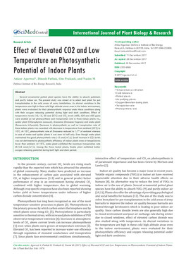 Effect of Elevated CO2 and Low Temperature on Photosynthetic Potential of Indoor Plants