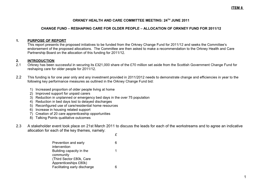 BOARD of ORKNEY HEALTH and CARE: 9 FEBRUARY 2011