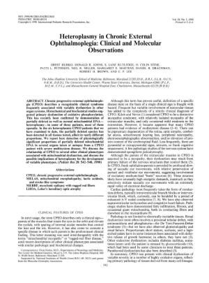 Heteroplasmy in Chronic External Ophthalmoplegia: Clinical and Molecular Observations