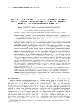 Biology, Feeding, and Habitat Preferences of Cadenat's Rockfish