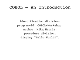 COBOL – an Introduction