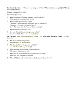 Ie “What Doest Thou Here, Elijah?” Study Leader's Questions Read