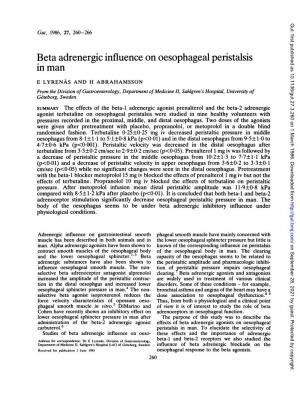 Beta Adrenergic Influence on Oesophageal Peristalsis in Man