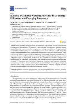 Photonic–Plasmonic Nanostructures for Solar Energy Utilization and Emerging Biosensors