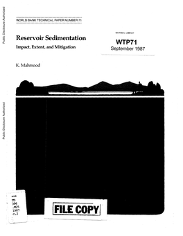 Reservoir Sedimentation WTP71 Public Disclosure Authorized Impact, Extent, and Mitigation September1987