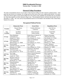 2008 Presidential Electors Election Date: November 4, 2008