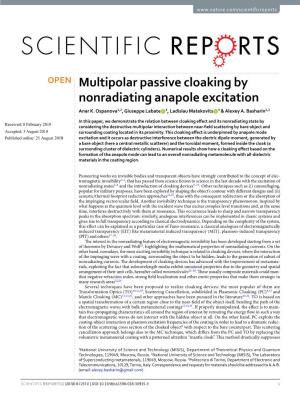 Multipolar Passive Cloaking by Nonradiating Anapole Excitation Anar K