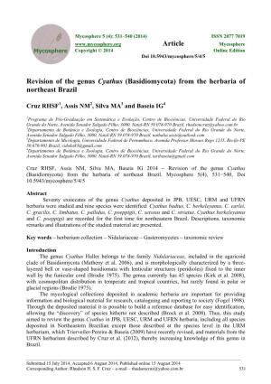 Revision of the Genus Cyathus (Basidiomycota) from the Herbaria of Northeast Brazil