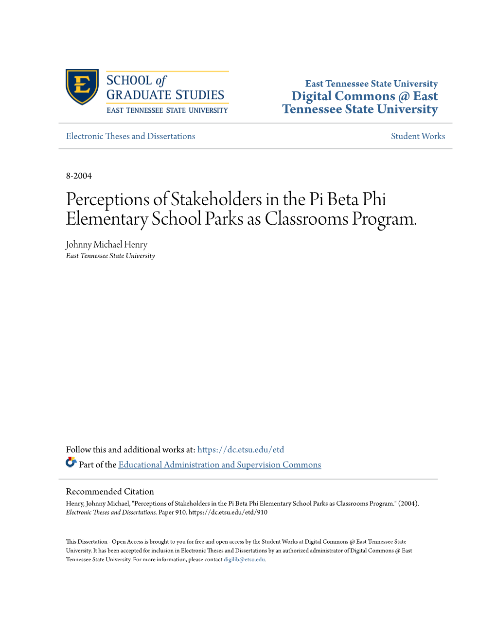 Perceptions of Stakeholders in the Pi Beta Phi Elementary School Parks As Classrooms Program