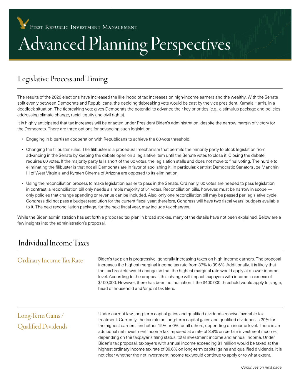 Advanced Planning Perspectives Legislation Timing Taxes