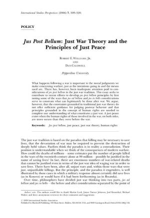 Jus Post Bellum: Just War Theory and the Principles of Just Peace