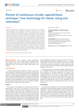 Review of Continuous Circular Capsulorhexis Technique “New Technology for Better Sizing and Centration”