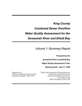 King County Combined Sewer Overflow Water Quality Assessment for the Duwamish River and Elliott Bay