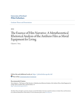 The Essence of Film Narrative: a Metatheoretical Rhetorical Analysis of the Antihero Film As Moral Equipment for Living Clayton L