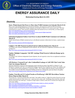 Energy Assurance Daily, March 24, 2010