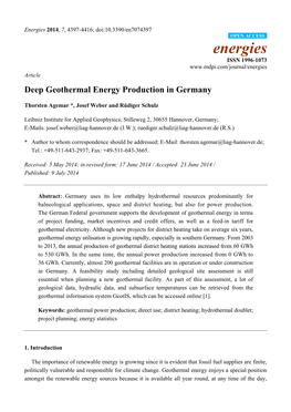 Deep Geothermal Energy Production in Germany