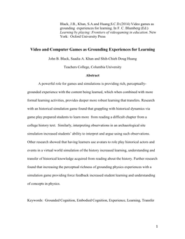 Video and Computer Games As Grounding Experiences for Learning