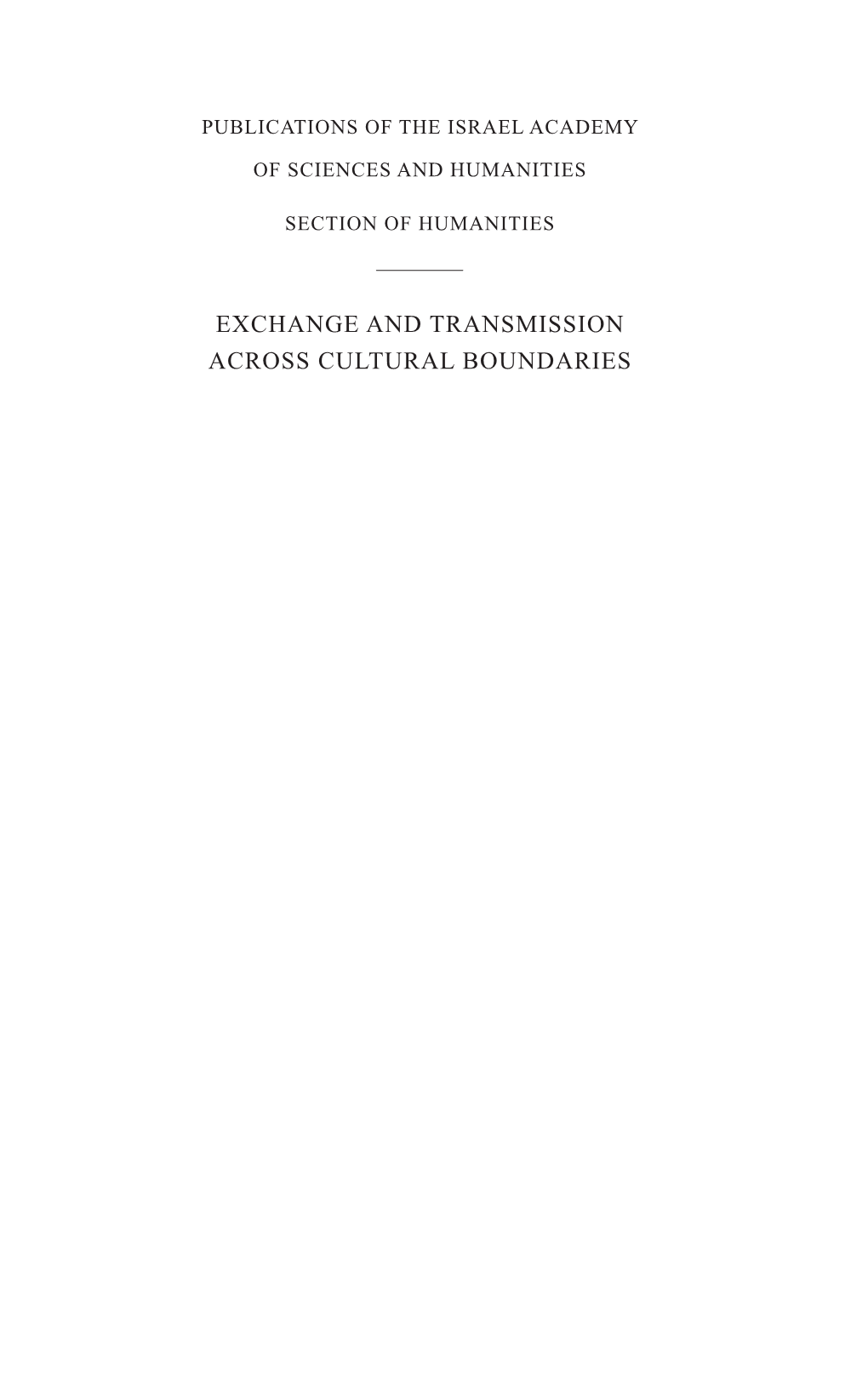 Exchange and Transmission Across Cultural Boundaries Studies in the Humanities Exchange and Transmission Across Cultural Boundaries