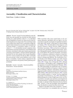 Asexuality: Classiﬁcation and Characterization