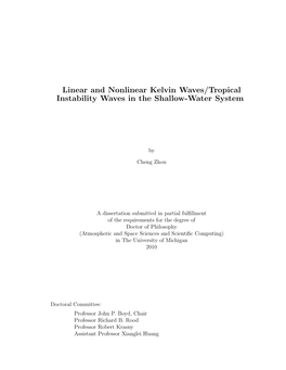 Linear and Nonlinear Kelvin Waves/Tropical Instability Waves in the Shallow-Water System