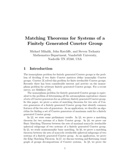 Matching Theorems for Systems of a Finitely Generated Coxeter Group