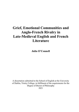 Grief, Emotional Communities and Anglo-French Rivalry in Late-Medieval English and French Literature