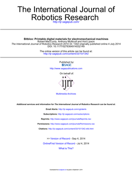 Robotics Research the International Journal Of