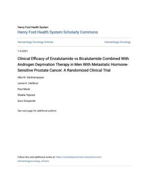 Clinical Efficacy of Enzalutamide Vs Bicalutamide Combined with Androgen Deprivation Therapy in Men with Metastatic Hormone-Sens