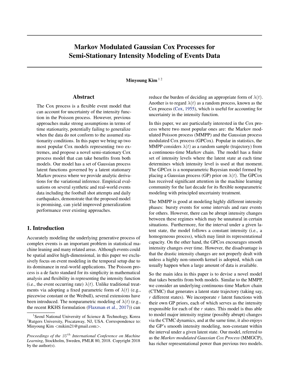 Markov Modulated Gaussian Cox Processes Forsemi-Stationary