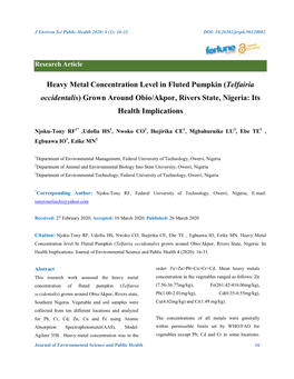 Grown Around Obio/Akpor, Rivers State, Nigeria: Its Health Implications