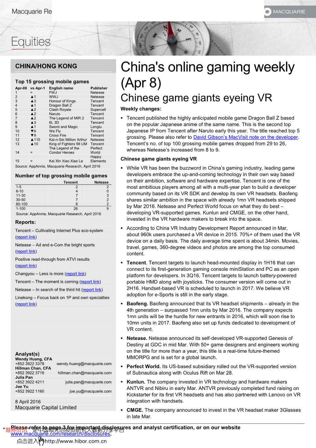 China's Online Gaming Weekly (Apr 8)