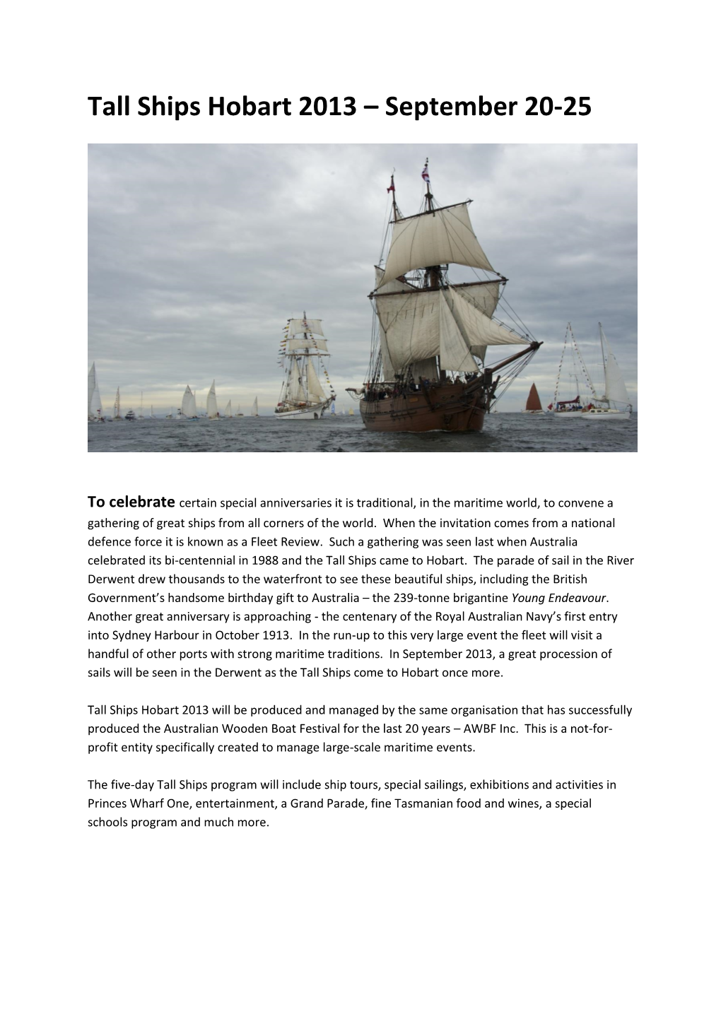 Tall Ships Hobart 2013 – September 20-25