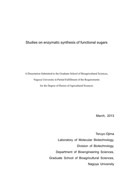 Studies on Enzymatic Synthesis of Functional Sugars