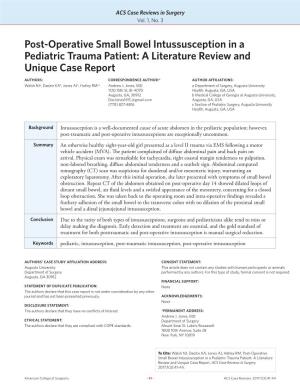 Post-Operative Small Bowel Intussusception in a Pediatric Trauma Patient: a Literature Review and Unique Case Report