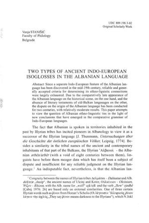 Two Types of Ancient Indo-European Isoglosses in the Albanian Language