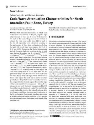 Coda Wave Attenuation Characteristics for North Anatolian