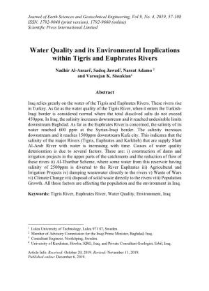 Water Quality and Its Environmental Implications Within Tigris and Euphrates Rivers