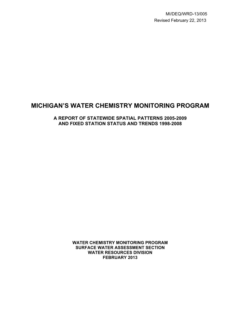 Water Chemistry Trend Monitoring Program Report 2005-2009