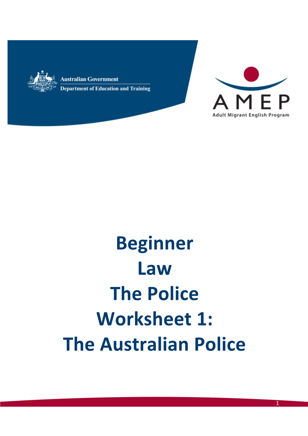 Beginner Law the Police Worksheet 1: the Australian Police