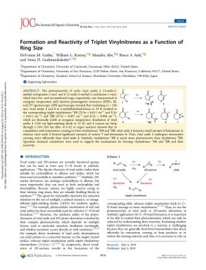 Formation and Reactivity of Triplet Vinylnitrenes As a Function of Ring Size Devonna M