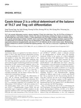 Casein Kinase 2 Is a Critical Determinant of the Balance of Th17 and Treg Cell Differentiation